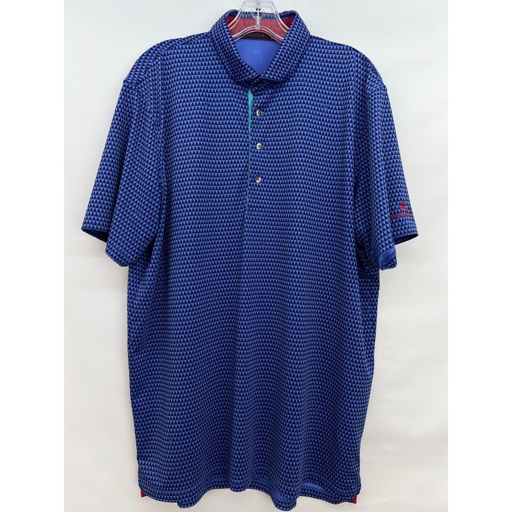 CLASSIC GREYSON PERFORMANCE POLO SHIRT SIZE L BLUE TRIANGLE PATTERN